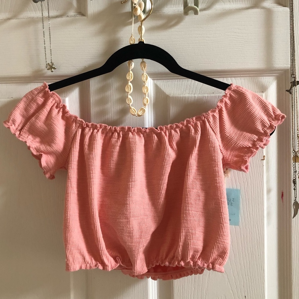 Coral off the shoulder crop top